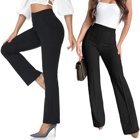 Agenlulu Women's Dress Pants Set - Stretch Work Slacks High Waisted - Includes 1 Bootcut Pants and 1 Wide Straight Leg Pants, L Cover