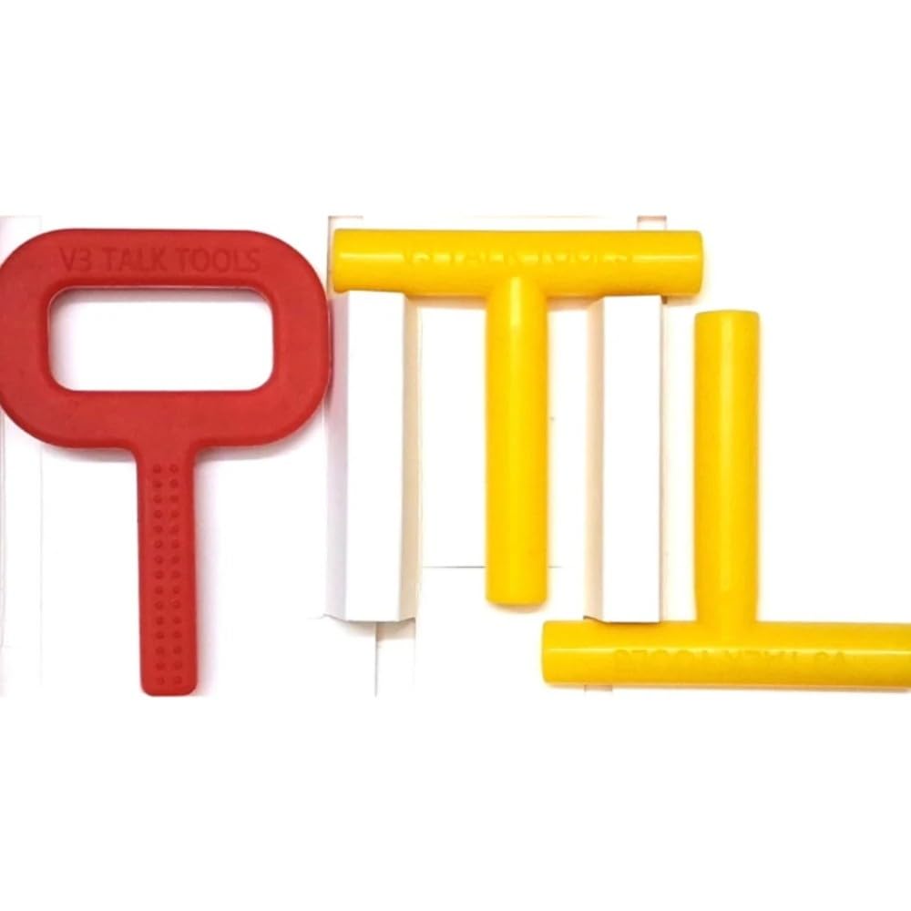 V3 Talk Tools Sensory Bitee + Bitee T-Tube Oral Motor Therapy Kit | Silicone Teether & Sensory Chew Set for Babies, Toddlers, Kids & Adults | Autism, ADHD & Special Needs | Speech, Feeding, OPT & Jaw Strengthening Aid (Soft, Medium & Textured Hard) (Red+Yellow+Yellow)-image-16