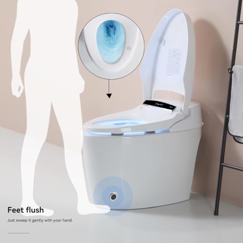 Inodoro Inteligente Sin Tanque con Asiento Bidé, Asiento Calefactable con Secador y Agua Tibia, Sensor de Pie y Luz Nocturna, Descarga Automática y Tapa Abatible, Espacio de Instalación 12", Blanco miniatura 4