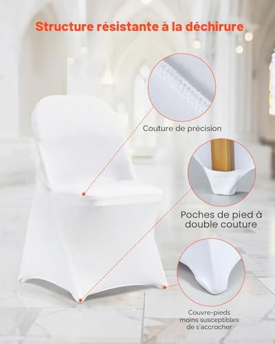 Housse de chaise spandex blanc VEVOR extensible lot de 12 pour réception