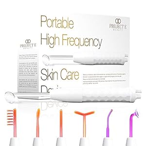 D’arsonval High Frequency Wand by Project E Beauty | Anti-Aging & Anti-Acne | Spot Treatment | Wrinkle Reduction | Hair Growth | Minimize Pores | Pimple Solution | With 6 Electrodes