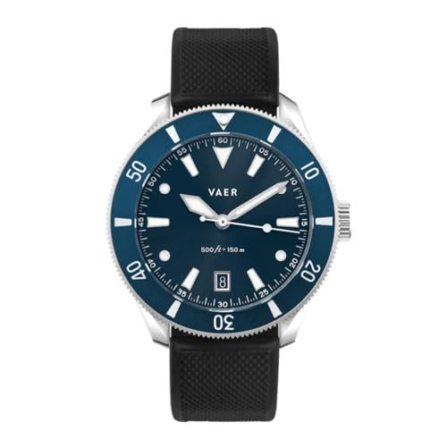 Vaer DS2 Meridian Navy Quartz Dive Watch for Men - Ocean Ready 15 ATM, 42mm, Battery-Powered, Sapphire Crystal (+/- 20 Seconds per Month), Two Quick-Change 20mm Straps - Gift Set for Men