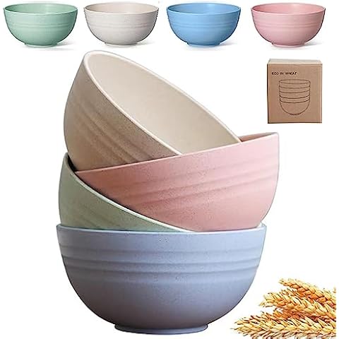 K Y KANGYUN Unbreakable Cereal Bowls - 24 oz Reusable Wheat Straw Bowl- Perfect for Serving Soup, Oatmeal, Pasta, Salad Camping, Picnic Bowls- Dishwasher & Microwave Safe - BPA Free, Sets for 4 Cover