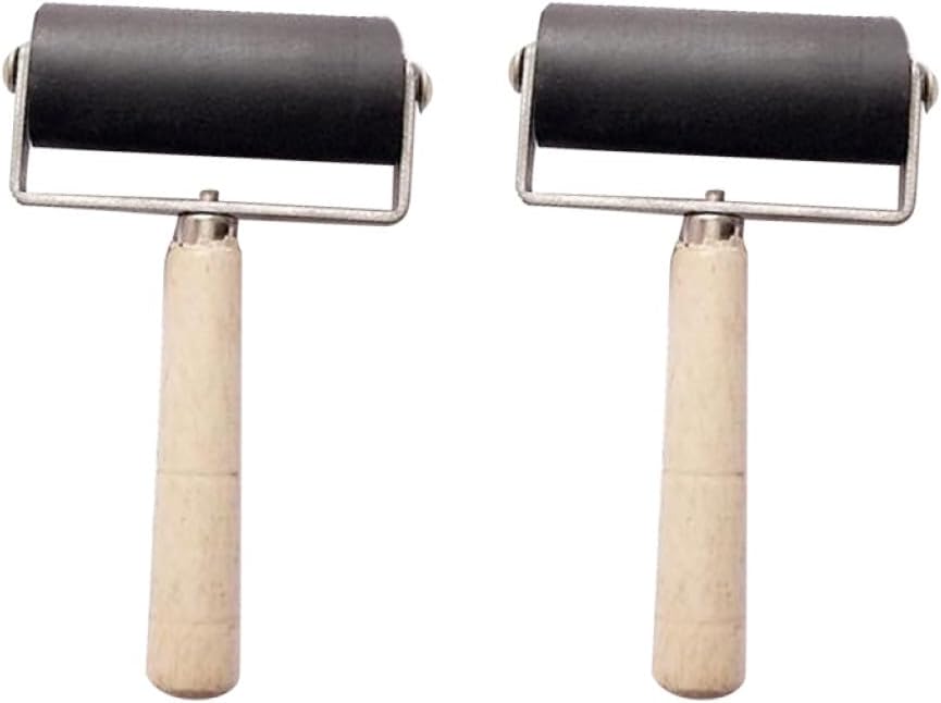 COOPHYA 2pcs Black Ink Stamping Roller Tools for Printmaking Craft Projects and Scrapbooking Rubber Design for Even Ink Distribution and Easy Application
