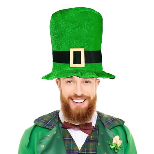 SYQBR Green Top Hat with Gold Buckle for St. Patrick's Day, Velvet Leprechaun Cap for Adults, St Patricks Hat Funny Saint Paddys Day Irish Party Favor Costume Accessories