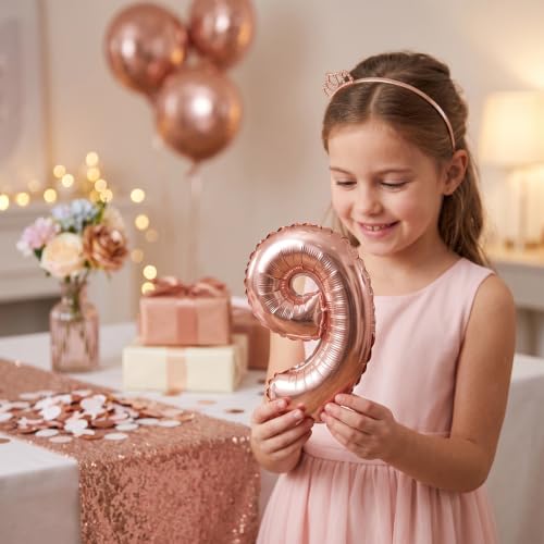 Image of TONIFUL 2 Set Fat Rose Gold Number Balloons 16 Inch 0-9 Mylar Foil Balloons 20 Pcs Small Custom Digital Ballons for Birthday Bridal Baby Shower Graduation Anniversary Party Decorations
