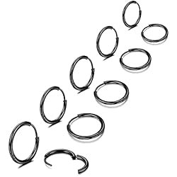 Argollas Negras Para Hombres MILACOLATO Pendientes Aro Pequeños Para Mujer Hombre Acero Quirúrgico Pendientes Huggie Cartílago De Lóbulos Ajustados Anillo De Nariz Labio Daith Helix Piercing Joyas Hinged Pendientes negro