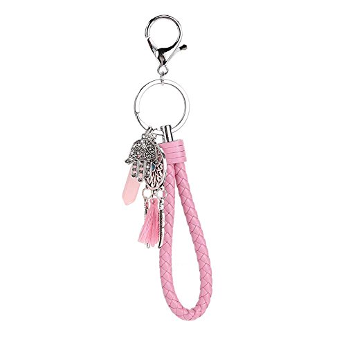 akaddy Llaveros de Cuero Natural ópalo Piedra Dream Catcher encantos Llavero (Rosa)