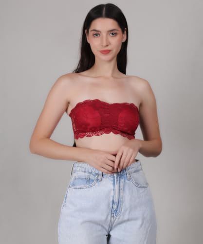Image of Fabme Women Lace, Padded Tube Bra - Free Size - 3 Hook Back