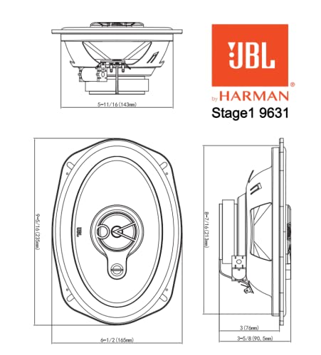 Image of JBL Stage1 9631-300W Max 6 inch x 9 inch (15.2cm x 23cm) 3 Way Speaker, Polypropylene woofer Cone, Mylar Balanced Dome Tweeter