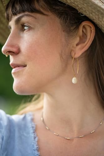 Aobei Pearl Raw Turquoise/Shell Pearl Drop Dangle Earrings 18K Gold Long Hook Wire Threader Earrings for Women Bohemian Ear Jewelry Gift for Her2