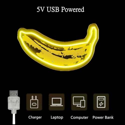 Image of Banana LED Sign,Cute Banana Neon Sign Decorations,Fruit Light up Signs Hanging Wall Art Lamp for kitchen Bar Club Party Fruit Shop Restaurant Bedroom,5V USB Powered,Dimmable Design