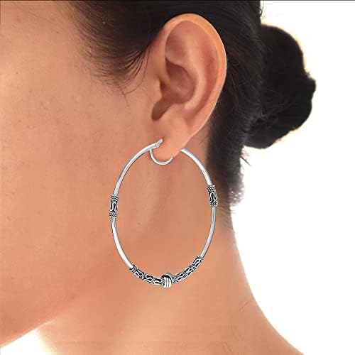 LeCalla 925 Sterling Silver Large Hoop Earrings | Lightweight Antique Bali Hoops | Two-Tone Bohemian Oxidized Balinese Earrings for Women2