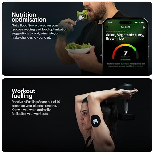 Image of Ultrahuman M1 | CGM Glucose Monitor Device | Smart Glucose Monitoring via App | Continuous Glucose Monitoring | Real Time Blood Sugar Monitoring Device | No Finger Pricks, 14 Day Wearable (2 Sensors)