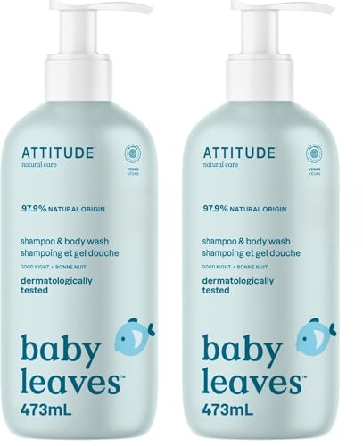 Image of ATTITUDE 2-in-1 Shampoo and Body Wash for Baby, EWG Verified, Dermatologically Tested, Vegan, Good Night, 16 Fl Oz (Pack of 2)
