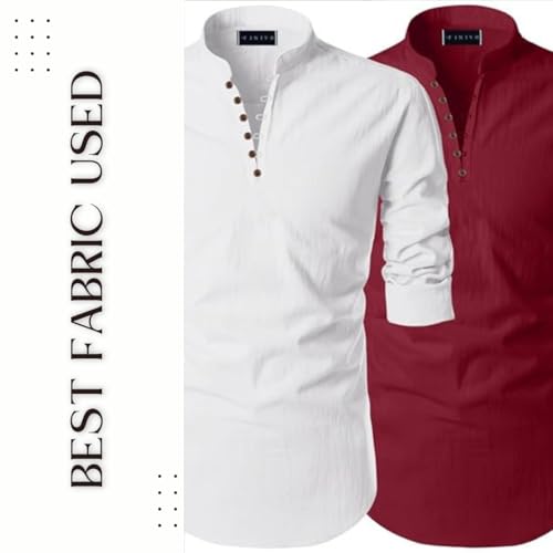 Image of Men's Trendy Short Kurta Shirt | Mandarin Collar Full Sleeve Cotton Ethnic Wear | Regular Fit Traditional Indian Apparel | Casual Festive Party Function Clothing