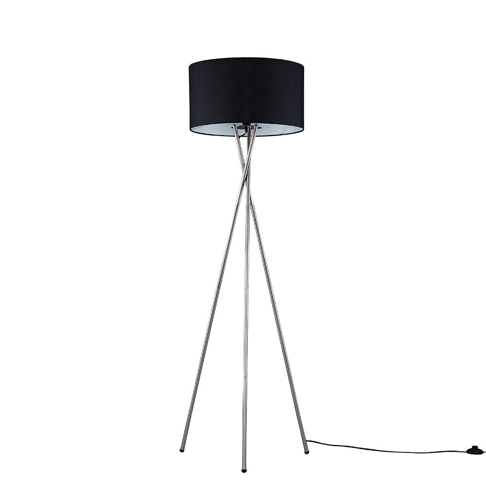 MiniSun | Modern Polished Chrome Metal Tripod Floor Lamp with a Black Lamp Drum Light Shade | Home Décor, Bedside & Desk Lamp