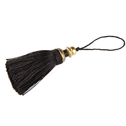 ZYHYCH 1uds / 2uds / 4uds Cuerda colgante Borlas de seda Costura de flecos, Para llaveros Correas Joyas Flecos Borla DIY Adorno Accesorios de cortina, Negro, 4uds Cover