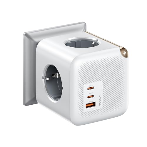 toocki 7-in-1 USB Cubo Enchufe, Regletas Enchufes 4000W 16A 4 AC Socket 2 Type C 1 USB A Ladron Enchufes con USB GAN Power Strip, Suitable for Hogar Oficina, Blanco