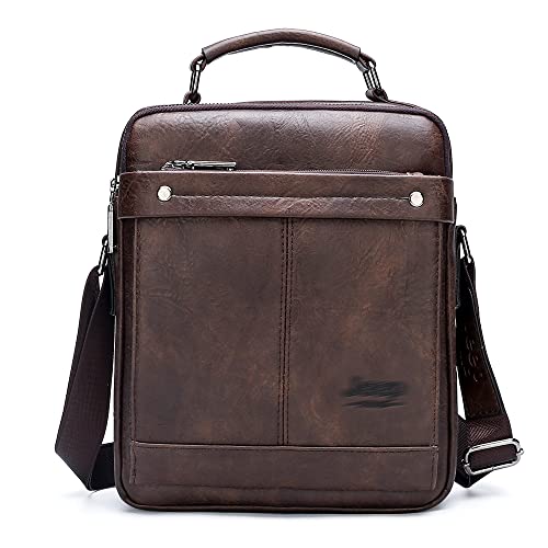 Herren Umhängetasche Klein PU Leder Schultertasche mit Griff Handtasche Herrentasche Handgelenktasche mit Großer Kapazität für Alltag Freizeit Arbeit,Braun Cover