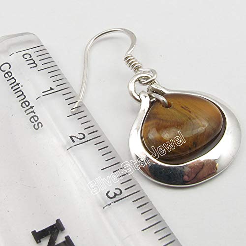 925 Solid Sterling Silver 10 x 12 mm Tiger's Eye Earrings 1.3" 5.5 Grams3