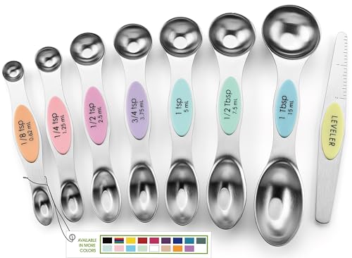 Image of Spring Chef Stainless Steel Magnetic Measuring Spoons Set of 8, Pastel