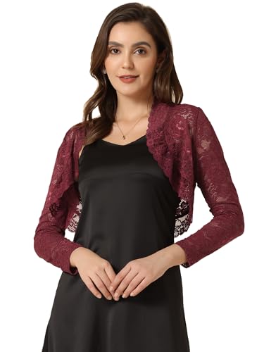 Image of Allegra K Women's Elegant Crop Cardigan Sheer Floral Lace Bolero Shrug Top