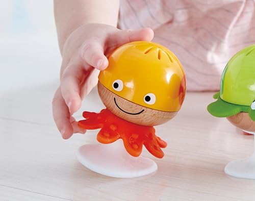 Hape Saugnapf Rasselset – 3‑teilige Meeres‑Tier Rassel‑ und Beißspielzeug, Sensorik‑ & Motorikförderung für Babys ab 0 Monaten