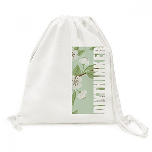 Pêche Blanche Fleur Dessin Flore Toile Drawstring Backpack Voyage