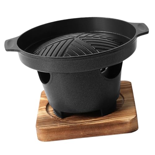 HOMOCONO Parrilla de Carbón Portátil Sartén Pequeña y Tabla de Madera, Horno de Parrilla sin Humo para Uso Interior y Exterior en Camping