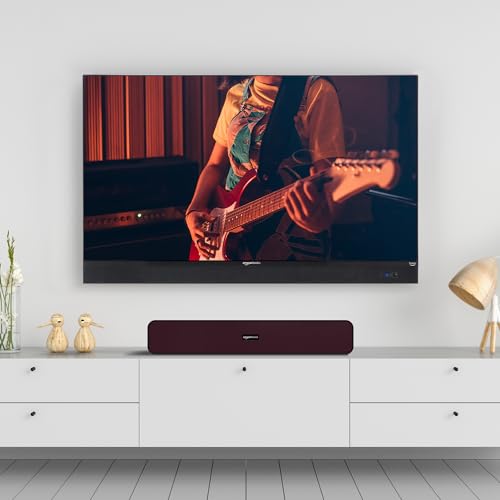 Image of amazon basics 16W Bluetooth Soundbar Speaker with 1200mah Battery, BT v5.3, Aux, USB Port for Mobile, PC, Tablets, and Laptops (Black-Maroon)