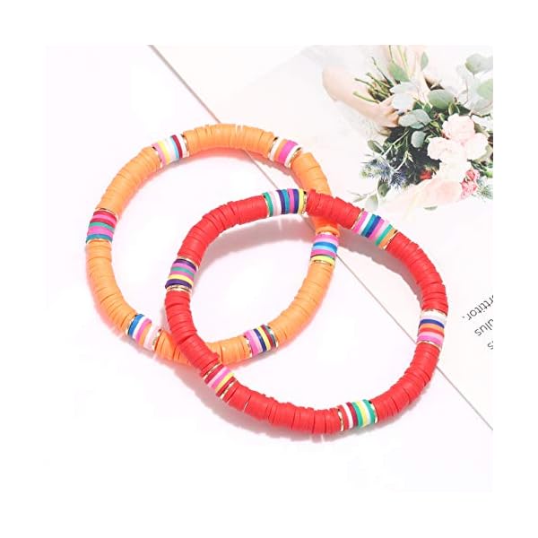 XOCARTIGE Surfer Heishi Bracelets for Women Stackable Rainbow Vinyl Disc Beaded Stretch Bracelets Elastic Layering Friendship Bracelets Boho Summer Beach Jewelry (Style A)