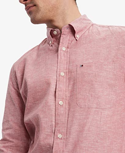 Tommy Hilfiger Men's Long Sleeve Linen Blend Shirt, Regular Fit, Red Fascination, Xx-Large #TOP2