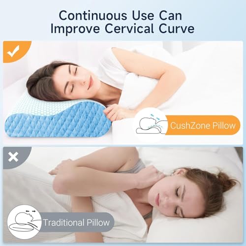 Image of Memory Foam Pillow, Contour Cervical Orthopedic Memory Foam Pillows Supports Neck Pain and Shoulder Pain for Sleeping, Ergonomic Cervical Pillow Neck Support Pillow for Side Back (Dani Skay Blue)