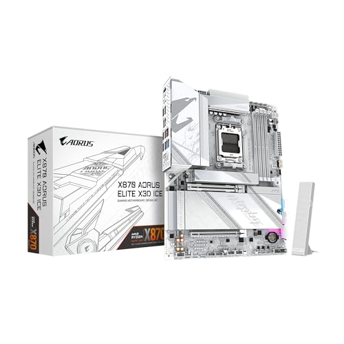 GIGABYTE X870 AORUS Elite X3D ICE AMD AM5 ATX Motherboard, Support AMD Ryzen 9000/8000/7000 Series, DDR5, 16+2+2 Power Phase, 4X M.2, PCIe 5.0, USB4, WIFI7, PCIe-EZ Latch Plus, 5-Year Warranty