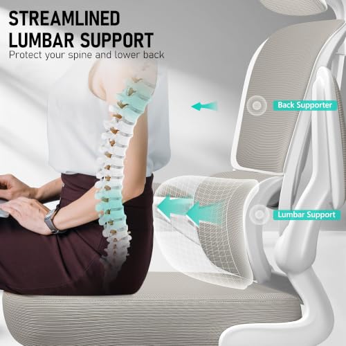 Image of BESTFAIR High Back Ergonomic Office Chair, Breathable Mesh Desk Chair with Lumbar Support, Adjustable Headrest, Flip-up Armrests, Computer Gaming Chair, (LightGray)