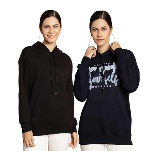 Image of Mack Jonney Printed Hooded Cotton Fleece Sweatshirt for Women (Pack of 2)-MACK50840