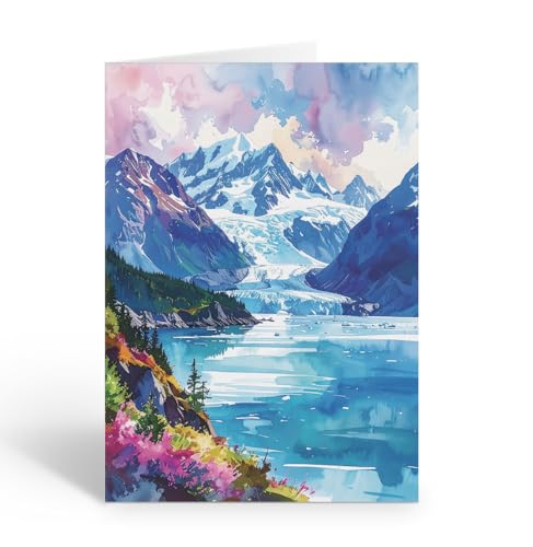 Stonehouse Collection Denali Alaska Watercolor Note Card Set, Scenic Stationery, Single Card and Envelope - Made in the USA (Denali Alaska)
