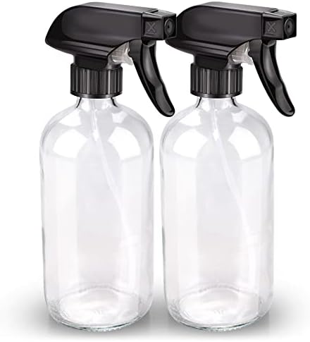 Bontip Glass Spray Bottle 16 oz for Cleaning, Plants (2 Pack, Transparent)