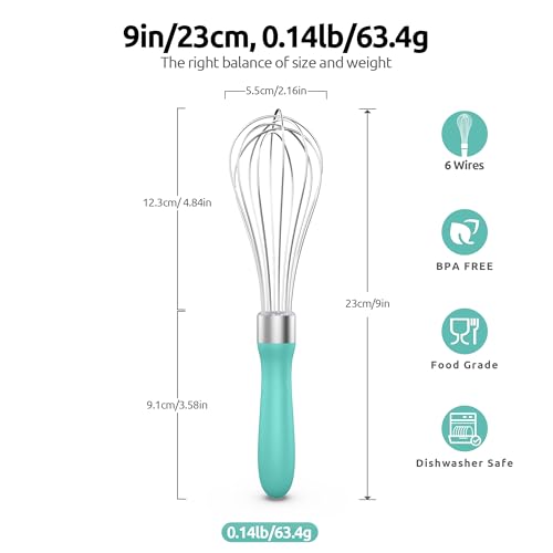 Image of U-Taste Wire Whisk for Cooking, 18 /10 Stainless Steel Wisk, S /Aqua Sky