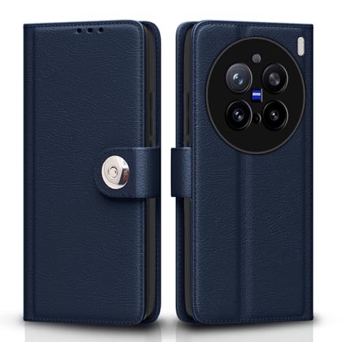 Image of Pikkme Flip Cover Leather Finish | Inside TPU with Card Pockets | Wallet Stand and Shock Proof | Complete Protection Button Flip Case for Vivo X200 Pro 5G(Blue)