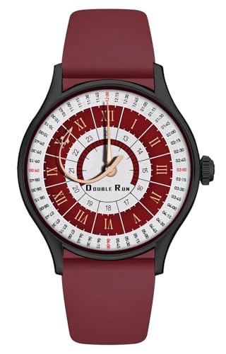 Image of DOUBLERUN Black Case Silicone Strap, 24-Hour Display, Roman Numerals, Analog Watch