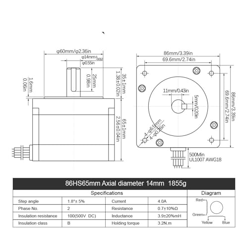 Moteur pas à pas 86 bride 86HS65 robuste 4A haute précision 3,2 Nm - 7