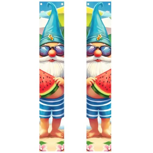 Image of BlissYard 2pcs Welcome Summer Door Banner Hawaiian Beach Funny Gnome Porch Banners Sign Summer Sunshine Front Door Hanging Decor Banner for Seasonal Home Hawaii Tropical Party Outdoor Decorations