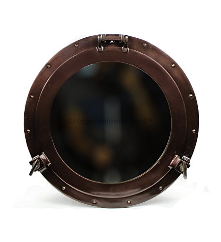 Nagina International Powder Coated Antique Vintage Nautical Premium Aluminum Pirate's Ship's Porthole Mirrors| Exclusive Wall Decor Accent (17 Inches, Antique Copper)