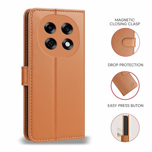 Image of AIBEX Shock Proof Flip Compatible for Oppo F31 5G Flip Cover Leather Finish | Inside TPU with Card Pockets | Wallet Stand | Complete Protection Flip Case - Brown