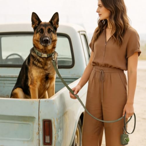 Image of Didog Soft PU Leather Dog Collar for Large Dogs, Quick Release,DarkGreen XL