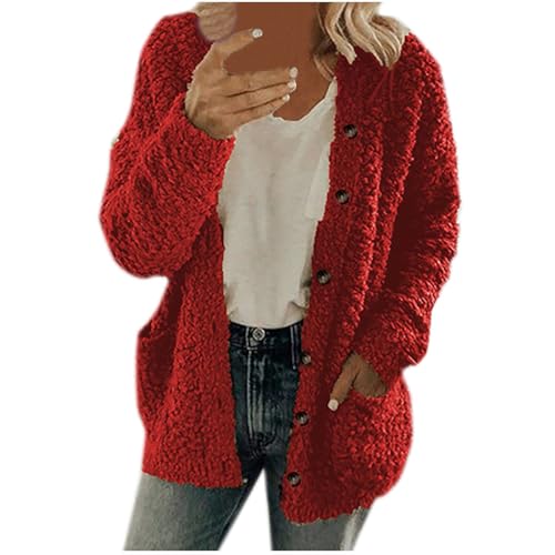 Saxrel Damen Teddy-Fleecejacke Clearance Sale Rot