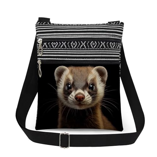 Ferret Print Crossbody Bag Adjustable Strap Bag for Travel Purse Birthday Holiday Christmas Gift for Ferret Lovers Women Men Messenger Bag