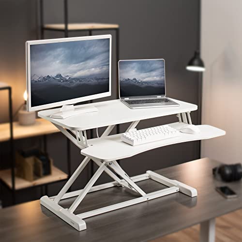 Image of VIVO 32 inch Desk Converter, K Series, Height Adjustable Sit to Stand Riser, Dual Monitor and Laptop Workstation with Wide Keyboard Tray, White, DESK-V000KW